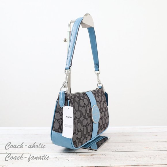 NWT Coach C8306 Lonnie Baguette Crossbody In Signature Jacquard in Pacific Blue - Picture 5 of 12